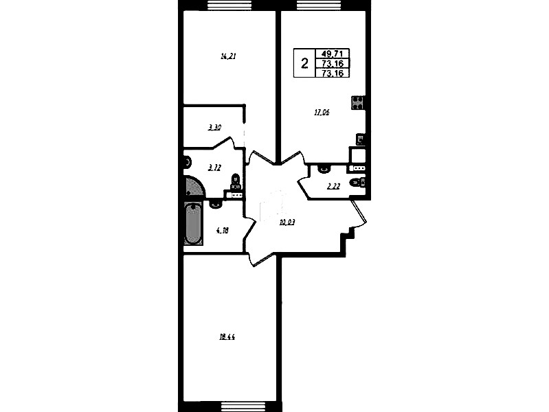2-комнатная квартира 73.52 м², 14/14 эт., Комплекс апартаментов «Zoom на Неве»